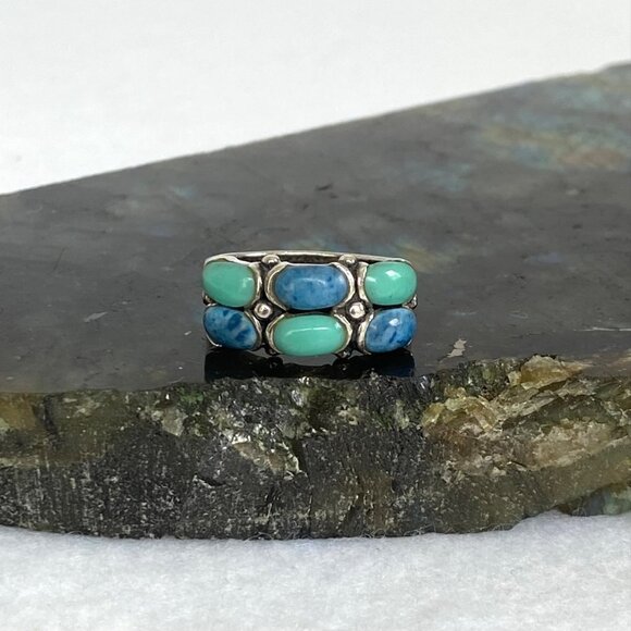 Premier Designs Sterling Silver 925 Simulated Turquoise Sodalite Band Ring 6.5 - Picture 2 of 16